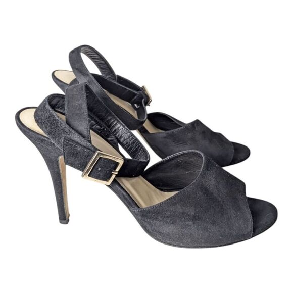 KATE SPADE NEW YORK Strappy Black Suede Peep Toe Heeled Sandals Size 8.5 - Picture 3 of 7